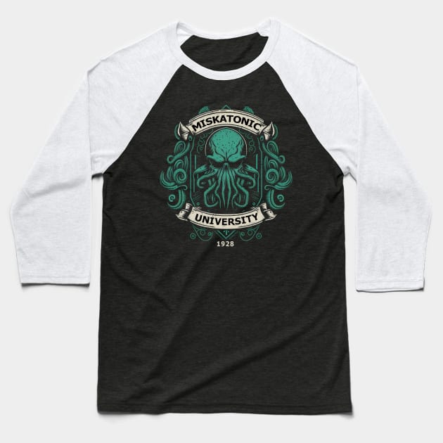 Cthulhu Miskatonic University Baseball T-Shirt by Tshirt Samurai